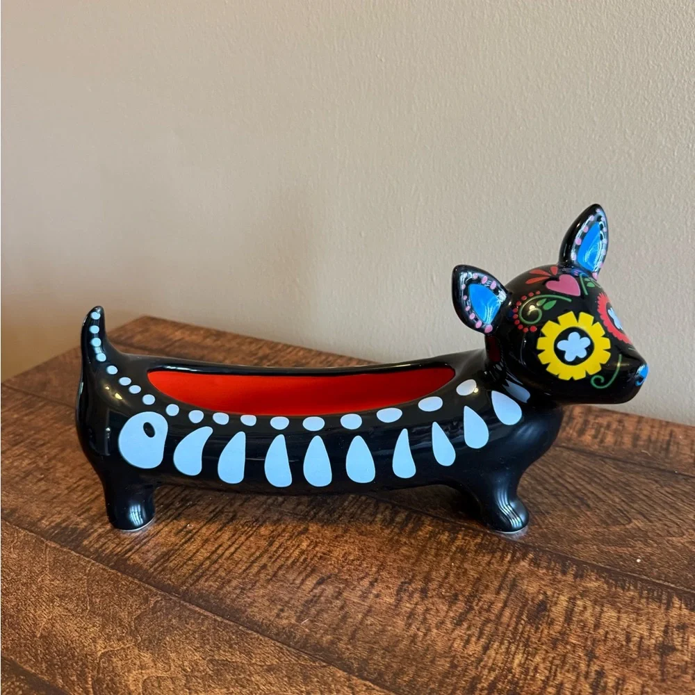 NWT! Pier 1 Day of the Dead Dog Cracker Dish. Sugar Skull/ Dias de Los Muertos